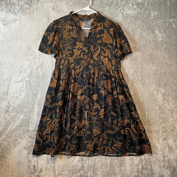 Peruvian Connection Dresses & Skirts - Peruvian Connection Sz S Malabar Dress Brown Black Short‎ Sleeve Women's